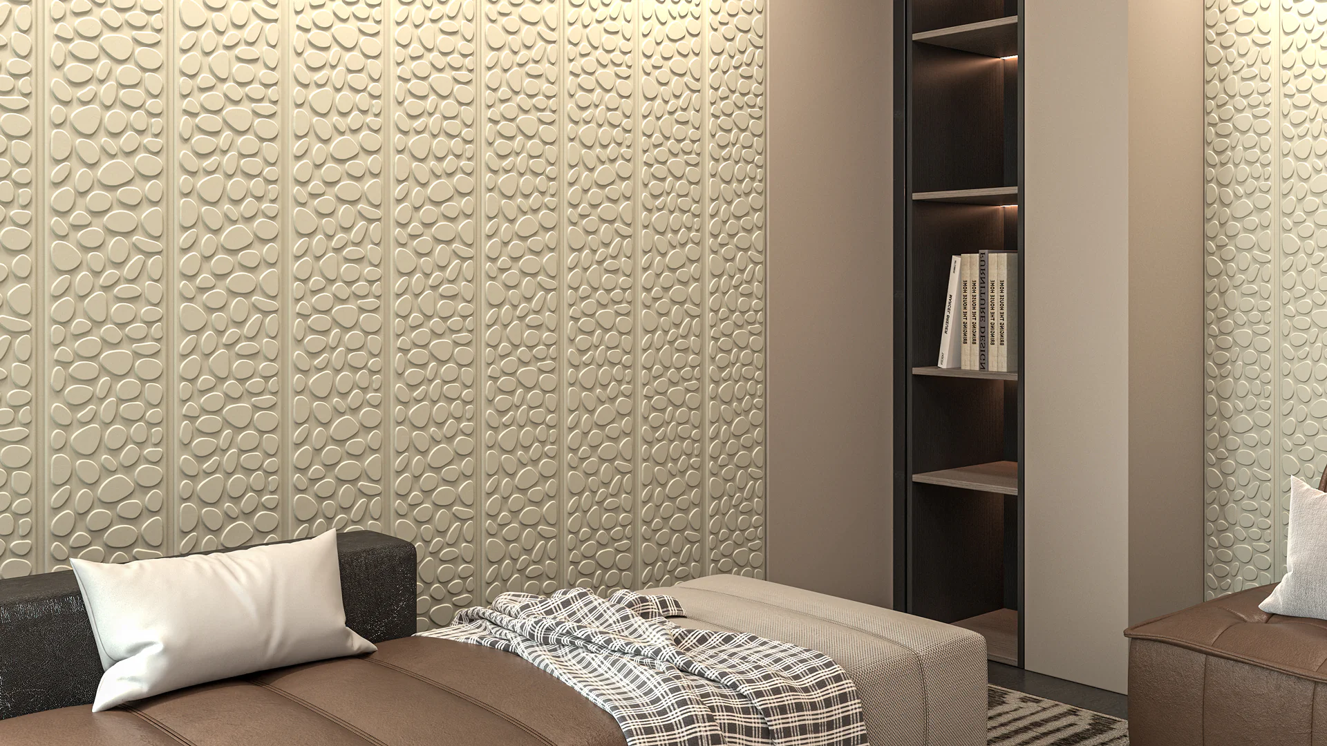 FP501 textured wall panel in modern bedroom interior